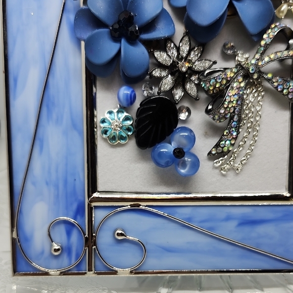 Blue Floral Stained Glass Frame Jewerly Art Picture - Picture 5 of 9